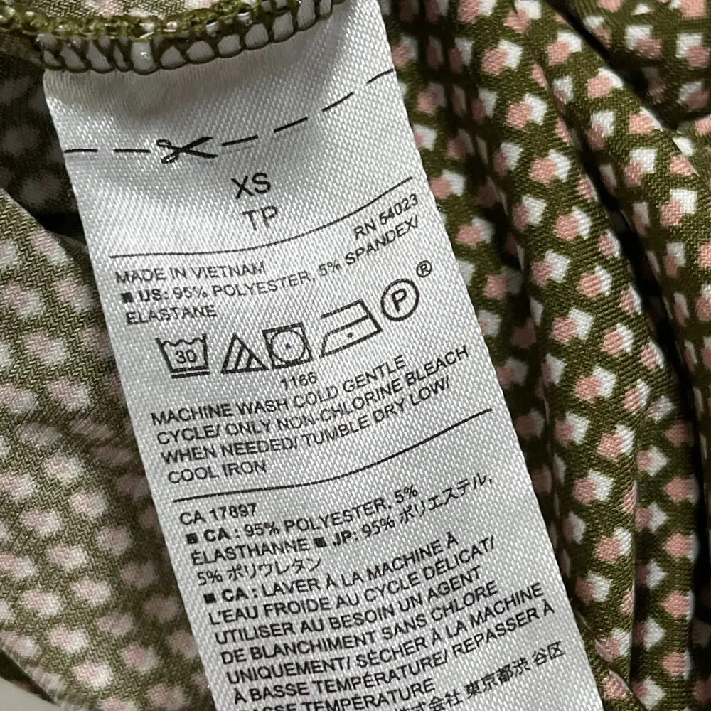 Banana Republic Midi Dress Women XS Green Pink White 3/4 Sleeve Career Feminine - Picture 9 of 9
